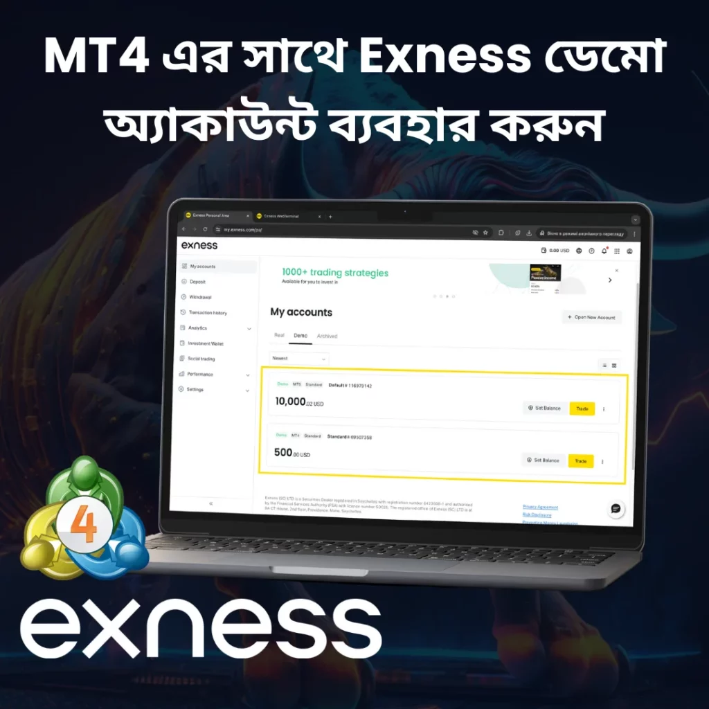 ভার্চুয়াল মানি সহ Exness MT4 ডেমো অ্যাকাউন্ট