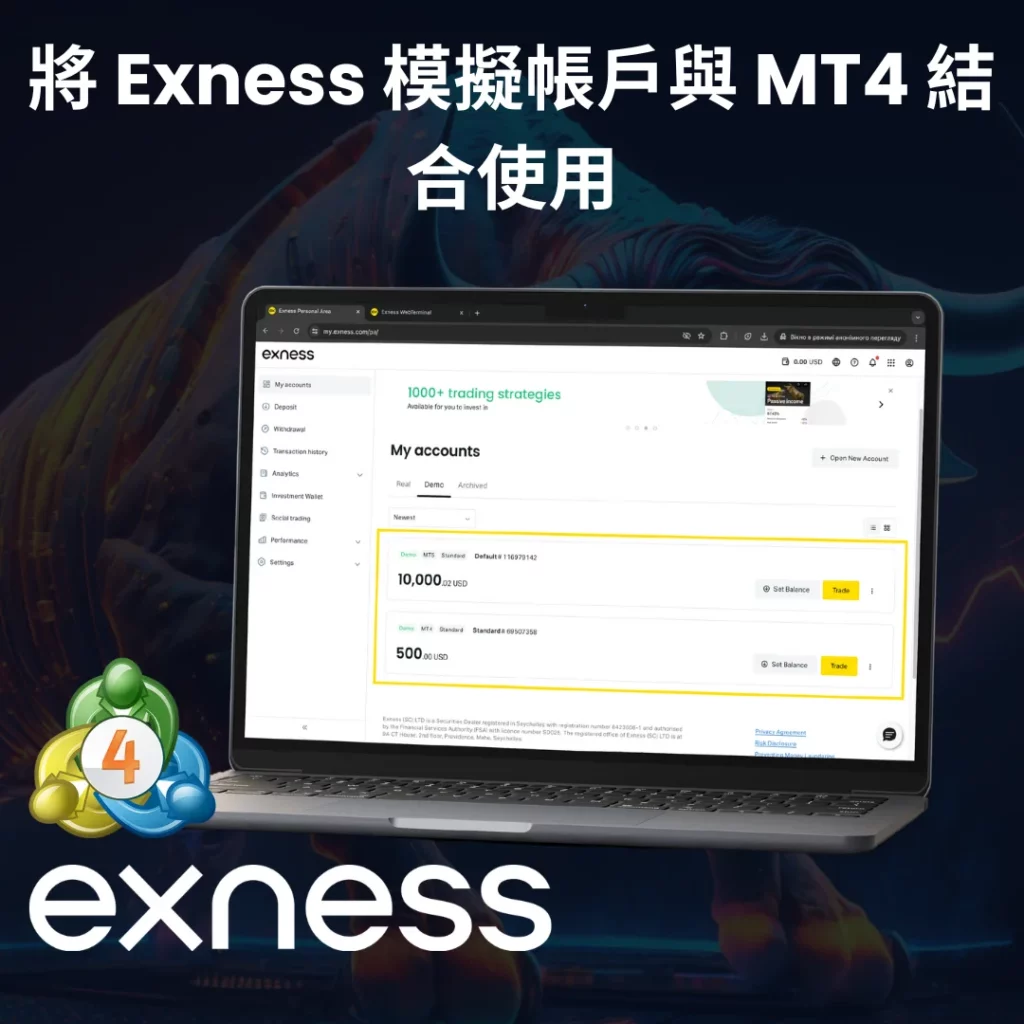 带有虚拟货币的 Exness MT4 模拟账户