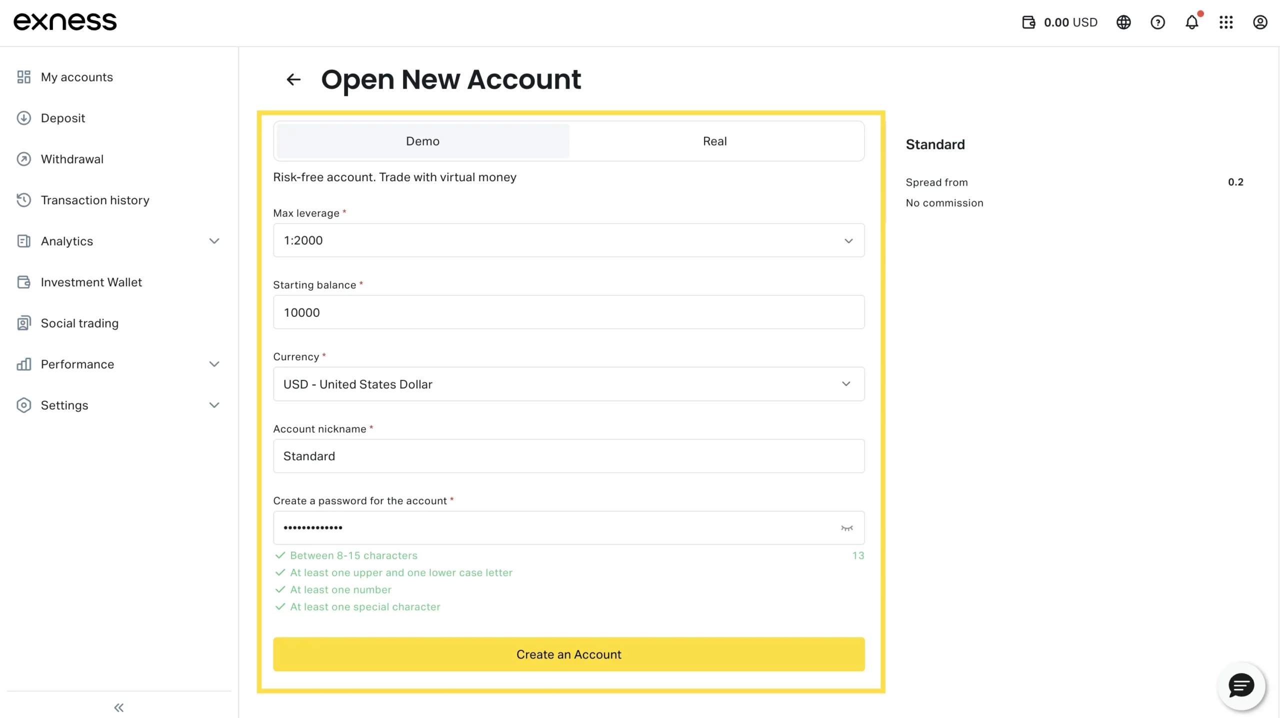 Open an Exness MT4 Demo Account